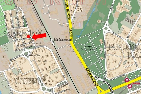 Схема рекламной плоскости по адресу Комбинатная ул. / Каховская ул., единственный въезд в Русановские сады