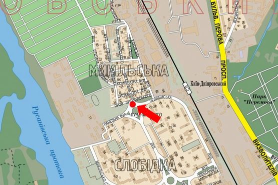 Схема рекламної площини за адресою Шептицкого ул. (бывш. Луначарского ул.) (въезд в Русановские сады), правый