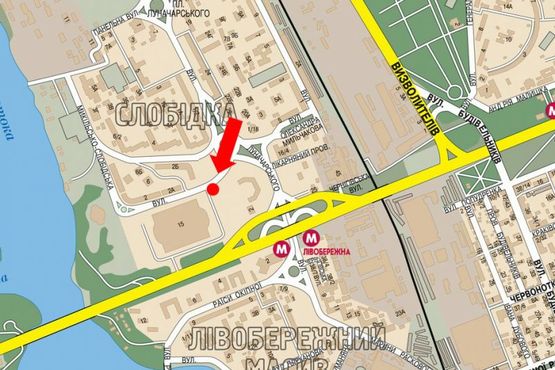 Схема рекламной плоскости по адресу Никольско-Слободская ул., 2В, от Шептицкого ул. (бывш. Луначарского ул.) к МВЦ