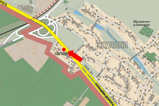 Схема рекламной плоскости по адресу Кольцевая дорога, перед Жулянским мостом над железной дорогой, в сторону Победы пр.