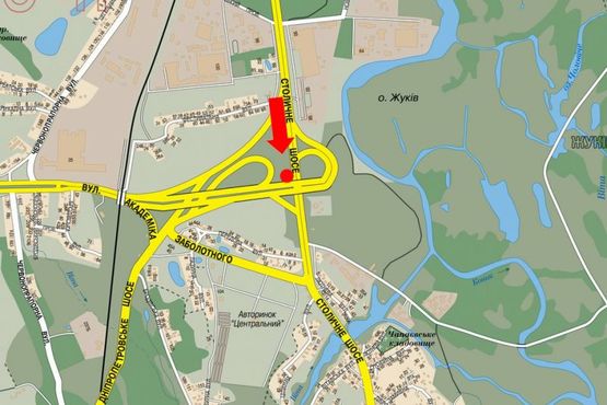 Схема рекламной плоскости по адресу Столичное шоссе / Заболотного ул., возле ТРЦ "Домосфера", в сторону Конча-Заспа, левый