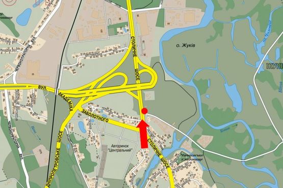 Схема рекламной плоскости по адресу Столичное шоссе, перед мостом по Заболотного ул., рядом ТРЦ "Домосфера", в центр, правый