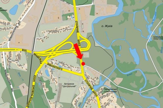 Схема рекламной плоскости по адресу Столичное шоссе, за мостом по Заболотного ул., в сторону Конче-Заспы, правый