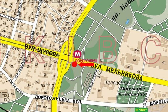 Схема рекламной плоскости по адресу Мельникова ул. / Телиги ул., ст. м. "Дорогожичи", из центра