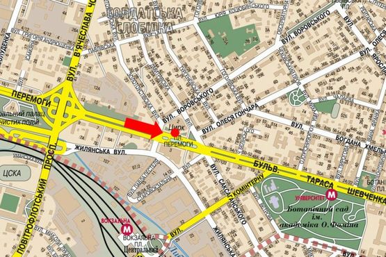 Схема рекламної площини за адресою Победы пл., напротив Цирк, в центр
