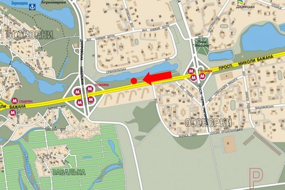 Схема рекламної площини за адресою Бажана пр., 12А, напротив клиники "Борис", ст. м. "Позняки", в центр, левый