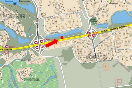 Схема рекламной плоскости по адресу Бажана пр., 12А, напротив клиники "Борис", ст. м. "Позняки", в центр, правый