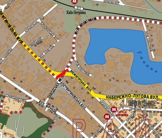 Схема рекламной плоскости по адресу Электриков ул. / Межигорская ул., в сторону Оболони, мост Московский