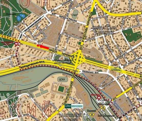 Схема рекламної площини за адресою Победы пр., 20/ 2, напротив "Интертоп", "Фокстрот", из центра