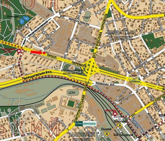 Схема рекламной плоскости по адресу Победы пр., 20/ 2, напротив "Интертоп", "Фокстрот", в центр