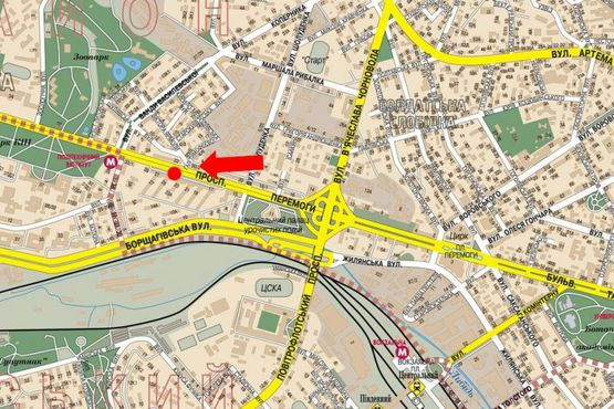 Схема рекламної площини за адресою Победы пр., 25, рядом "Интертоп", "Фокстрот", из центра