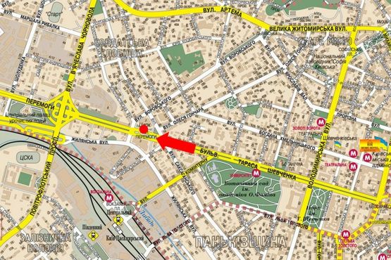 Схема рекламної площини за адресою Победы пл., возле центрального входа в Цирк, из центра