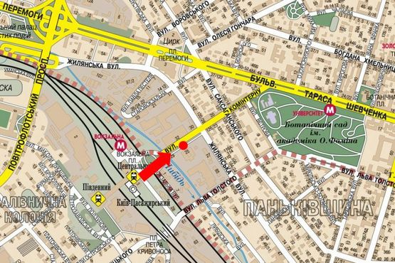 Схема рекламної площини за адресою Петлюры ул., 25, в сторону Шевченко бул.