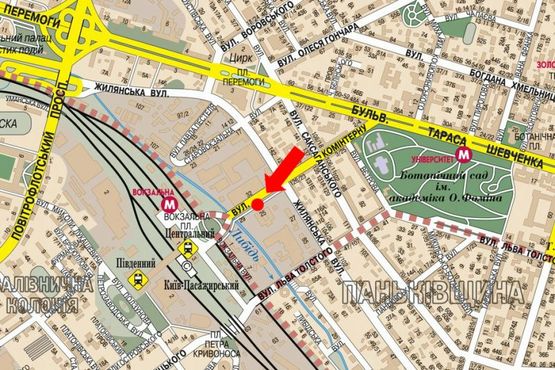 Схема рекламної площини за адресою Петлюры ул., 25, в сторону ЖД вокзала