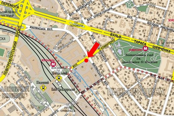 Схема рекламної площини за адресою Петлюры ул., 25, (бывш. Коминтерна ул.) напротив автостоянки