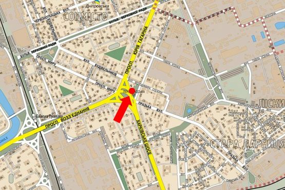 Схема рекламной плоскости по адресу Дарницкая пл. (бывш. Ленинградская пл.), ресторан "МакДональдс", в сторону Гагарина пр.