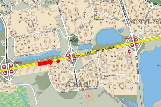 Схема рекламної площини за адресою Бажана пр. / Гришка ул., 1/ 2, напротив, из центра, левый