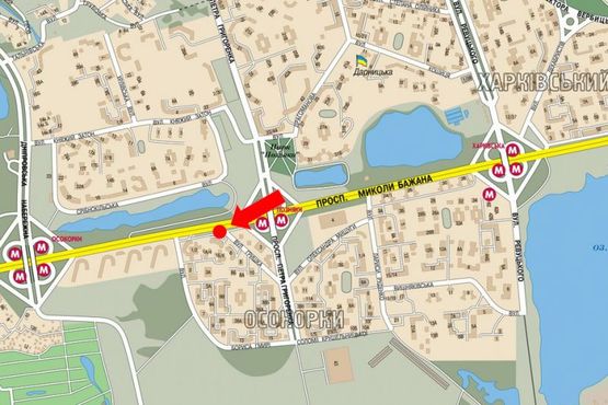 Схема рекламной плоскости по адресу Бажана пр. / Гришка ул., 1/ 2, напротив, в центр, правый