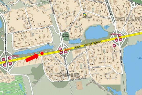 Схема рекламной плоскости по адресу Бажана пр., 100м от Гмыри ул., из центра, правый