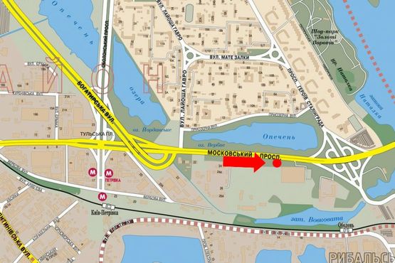 Схема рекламной плоскости по адресу Бандеры пр. (бывш. Московский пр.), напротив ТЦ "Метро", из центра