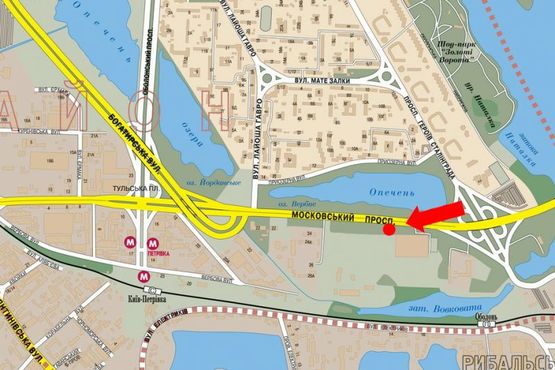 Схема рекламной плоскости по адресу Бандеры пр. (бывш. Московский пр.), напротив ТЦ "Метро", в центр