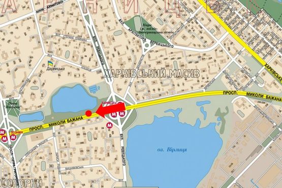 Схема рекламной плоскости по адресу Бажана пр., 30, в центр