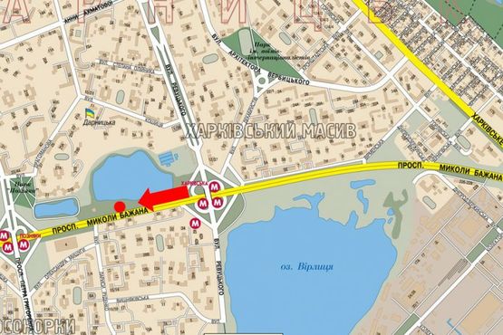 Схема рекламної площини за адресою Бажана пр., 26, в центр, левый