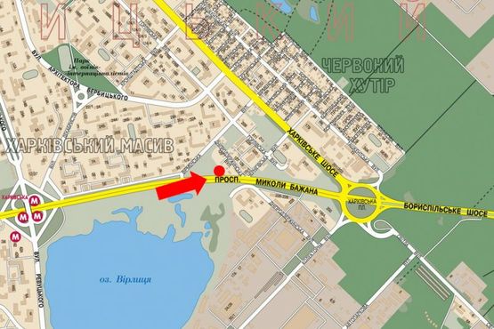 Схема рекламной плоскости по адресу Бажана пр. / Днепродзержинская ул., 226-228, из центра