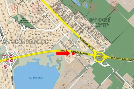 Схема рекламной плоскости по адресу Бажана пр., напротив ул. Коллекторной 1, после ТНК, из центра