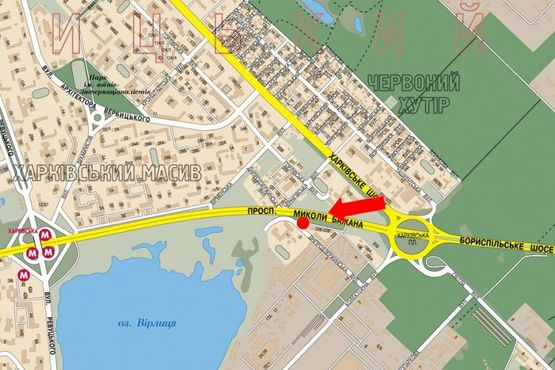 Схема рекламної площини за адресою Бажана пр., напротив ул. Коллекторной 1, после ТНК, в центр