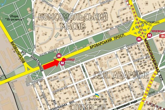 Схема рекламной плоскости по адресу Броварской пр., напротив "МакДональдс", из центра