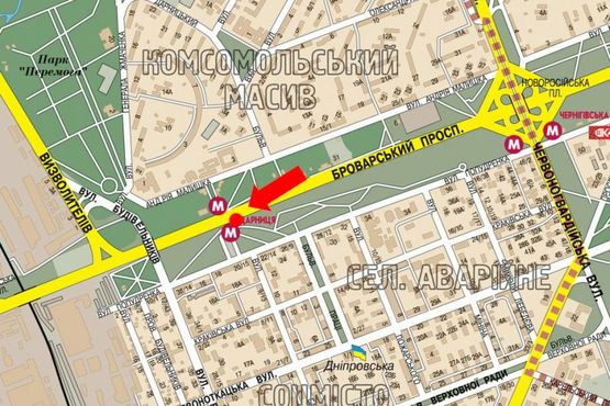 Схема рекламной плоскости по адресу Броварской пр., напротив "МакДональдс", в центр