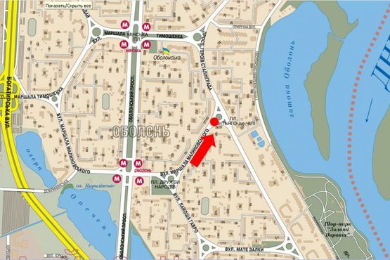 Схема рекламної площини за адресою Героев Сталинграда пр. / Малиновского. ул. , разделитель, пл. Сантяго де Чили, в сторону ж/ м "Оболонские Липки"