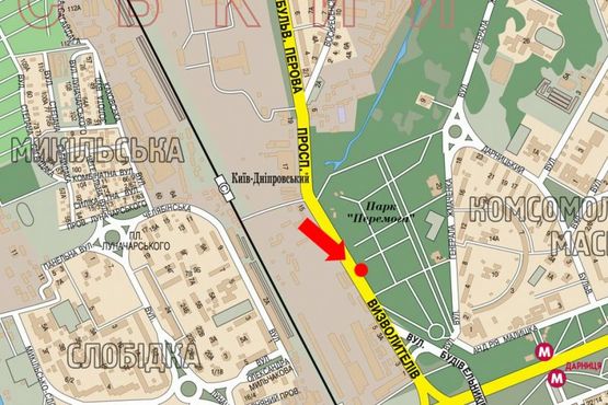 Схема рекламної площини за адресою Освободителей пр., 9, в сторону Броварской пр.