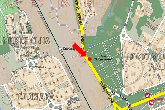 Схема рекламної площини за адресою Освободителей пр., 2, в сторону Броварской пр.