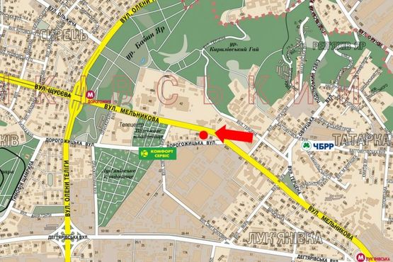 Схема рекламної площини за адресою Мельникова ул., 87, супермаркет "Сильпо", в сторону ст. м. "Дорогожичи"