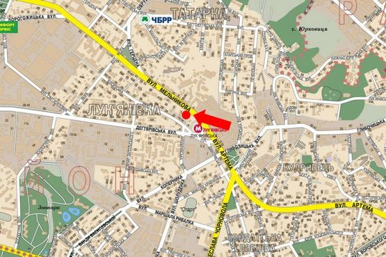 Схема рекламної площини за адресою Мельникова ул., 5, 100 м. от Лукьяновской пл., рынка, "МакДональдса", из центра