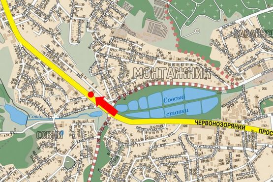 Схема рекламної площини за адресою Лобановского пр. (бывш. Краснозвездный пр.) / Похилая ул., напротив, в сторону Севастопольская пл.