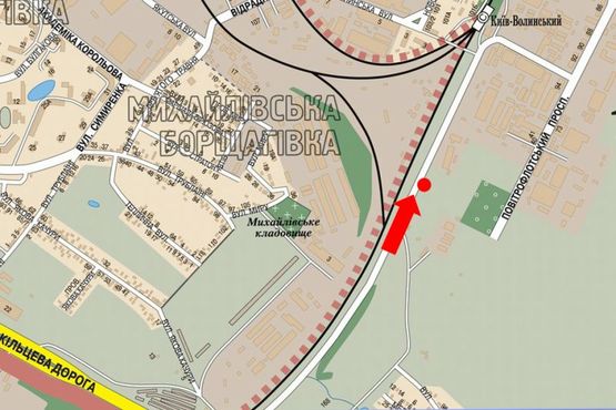 Схема рекламної площини за адресою Воздухофлотский пр., 50м до жд переезда, в сторону центра, аэропорта Киев