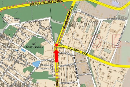 Схема рекламної площини за адресою Шевченка пл., в сторону Минский пр.