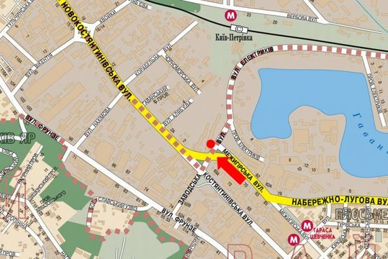 Схема рекламной плоскости по адресу Межигорская ул. / Электриков ул., левый, в сторону Оболони