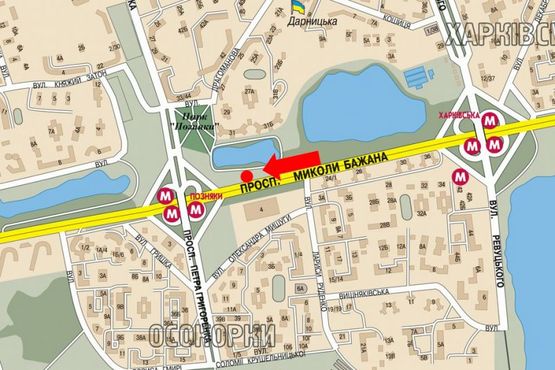 Схема рекламної площини за адресою Бажана пр., ст. м. Позняки, правый, в сторону ст. м. "Позняки"