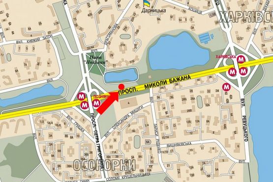 Схема рекламной плоскости по адресу Бажана пр., ст. м. Позняки, правый, в сторону ст. м. "Харьковская"