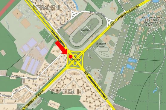 Схема рекламной плоскости по адресу Одесская пл., выезд на Глушкова пр., ТРЦ "Магеллан", в сторону Глушкова пр.