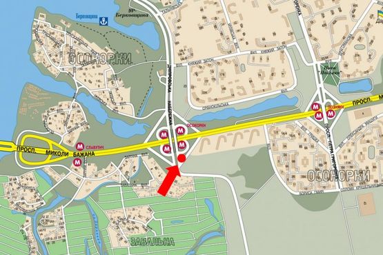 Схема рекламной плоскости по адресу Днепровская Набережная / Бажана пр., мост, разделитель, в сторону Бажана пр.