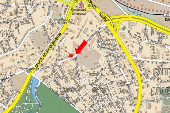 Схема рекламної площини за адресою Голосеевская ул., 14-16, между домами, в сторону Голосеевская пл.