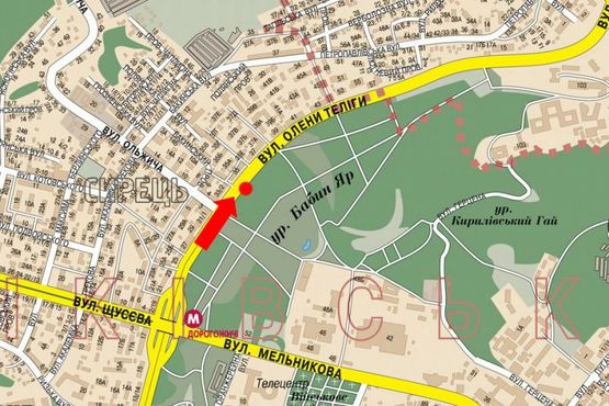 Схема рекламної площини за адресою Телиги ул. / Ольжича ул., в сторону Петровки