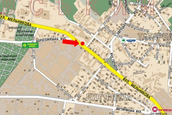 Схема рекламної площини за адресою Мельникова ул., 36/ 1 / Пугачева ул., КИМО, в сторону центра