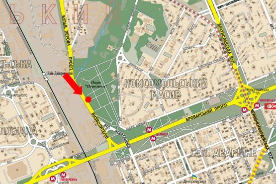 Схема рекламной плоскости по адресу Освободителей пр., напротив парка "Победа", в сторону Броварской пр.