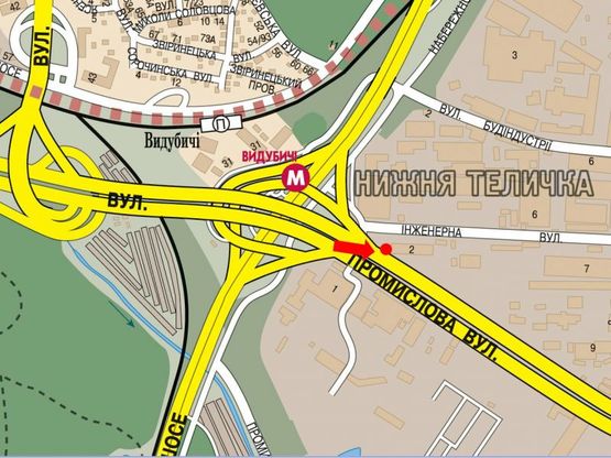 Схема рекламной плоскости по адресу Промышленная ул., мост Южный , в сторону ст. м. "Славутич"